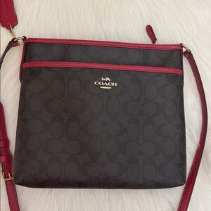 Coach Signature Brown and Red Crossbody Bag
